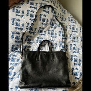 Leather Fossil laptop messenger bag w/ 2 zip closures and middle magnet closure